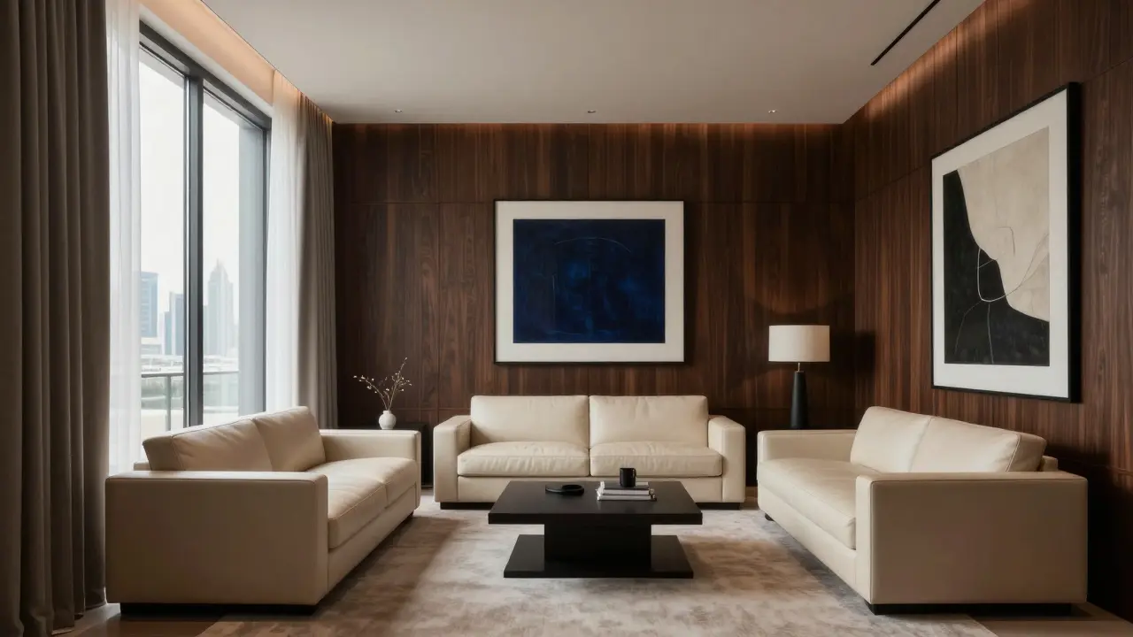 Luxury interior consultation room with city view