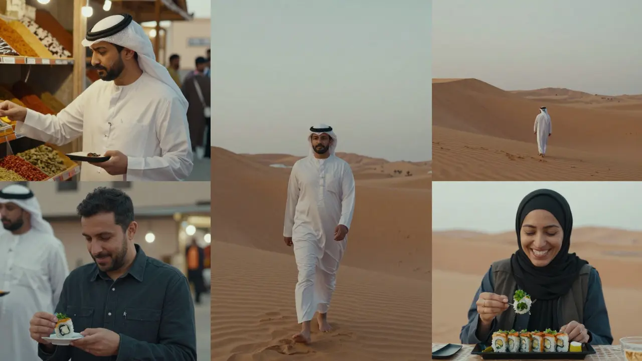 Three different clients experiencing peaceful, meaningful moments with escorts across Dubai’s cultural landscapes.